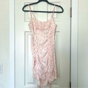 Women's pink ditsy floral minidress front ruching front ties stretch‎ size small